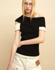 0122stepll Contrast Deconstructed Off-Shoulder Knit Top