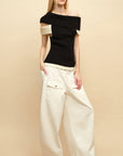 0122stepll Contrast Deconstructed Off-Shoulder Knit Top