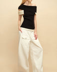 0122stepll Low-Rise Cargo Wide-Leg Denim Pants