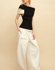 0122stepll Contrast Deconstructed Off-Shoulder Knit Top