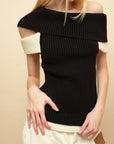 0122stepll Contrast Deconstructed Off-Shoulder Knit Top