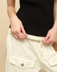 0122stepll Contrast Deconstructed Off-Shoulder Knit Top