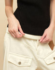 0122stepll Low-Rise Cargo Wide-Leg Denim Pants