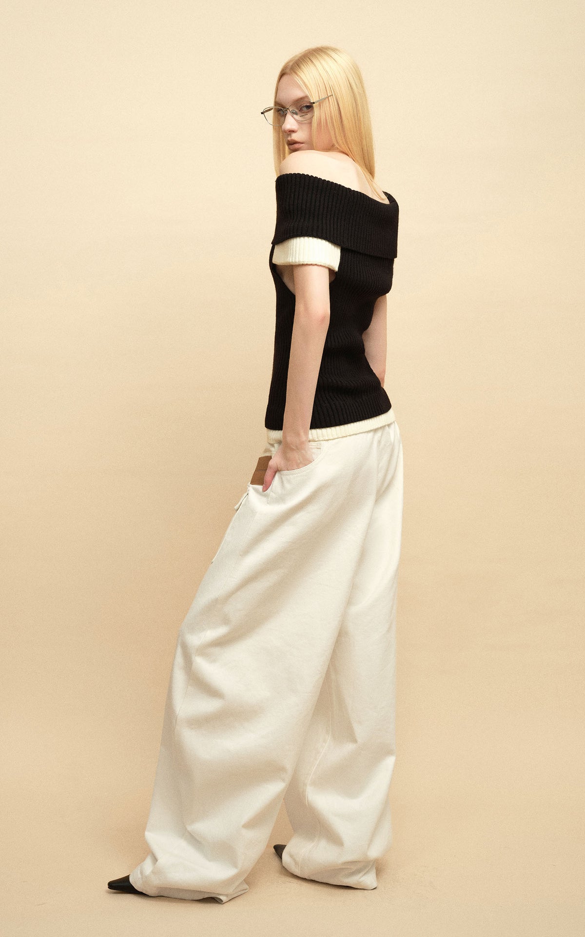 0122stepll Low-Rise Cargo Wide-Leg Denim Pants