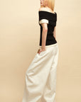 0122stepll Contrast Deconstructed Off-Shoulder Knit Top