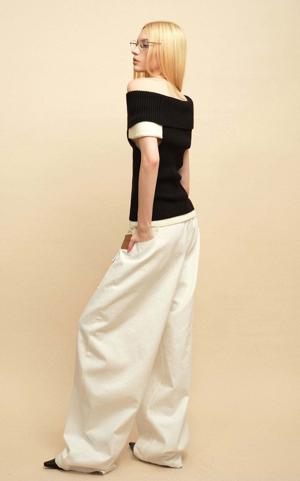 0122stepll Low-Rise Cargo Wide-Leg Denim Pants