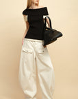 0122stepll Contrast Deconstructed Off-Shoulder Knit Top