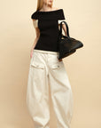 0122stepll Low-Rise Cargo Wide-Leg Denim Pants