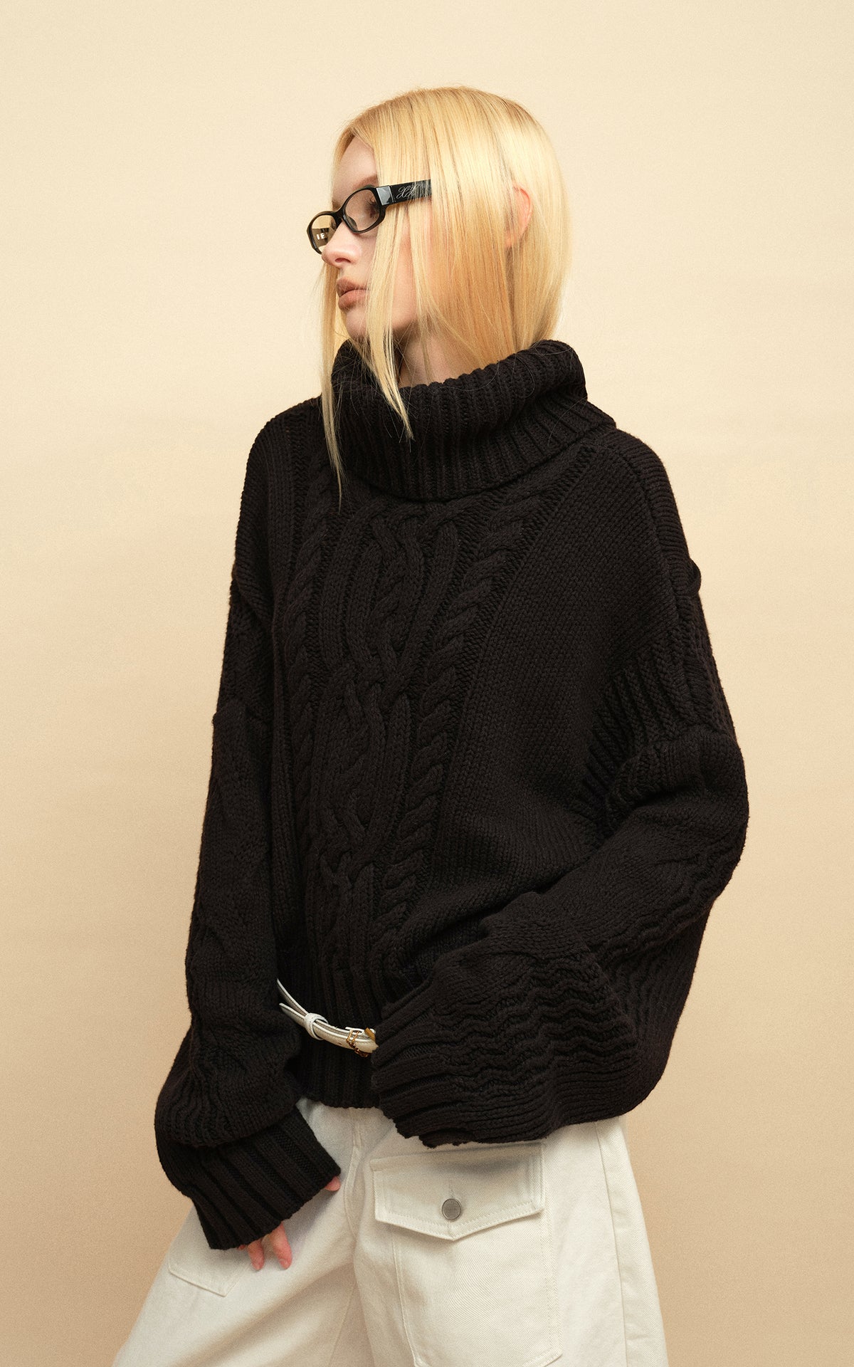 0122stepll Deconstructed Cable Knit Turtleneck Sweater