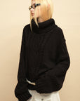 0122stepll Deconstructed Cable Knit Turtleneck Sweater
