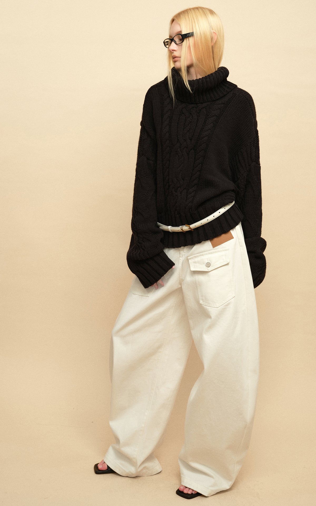 0122stepll Deconstructed Cable Knit Turtleneck Sweater