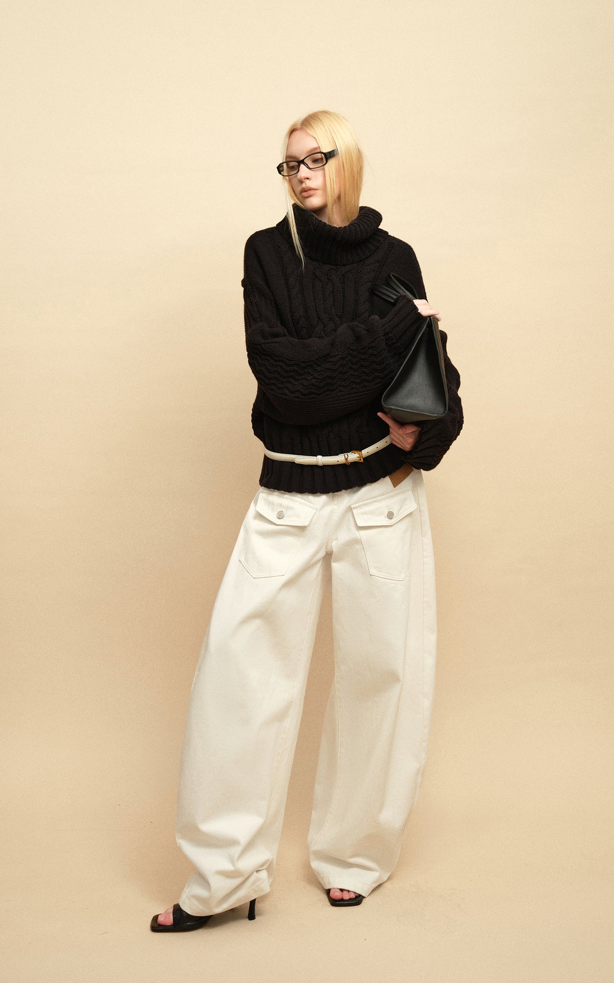 0122stepll Deconstructed Cable Knit Turtleneck Sweater