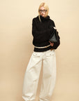 0122stepll Deconstructed Cable Knit Turtleneck Sweater