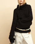 0122stepll Deconstructed Cable Knit Turtleneck Sweater