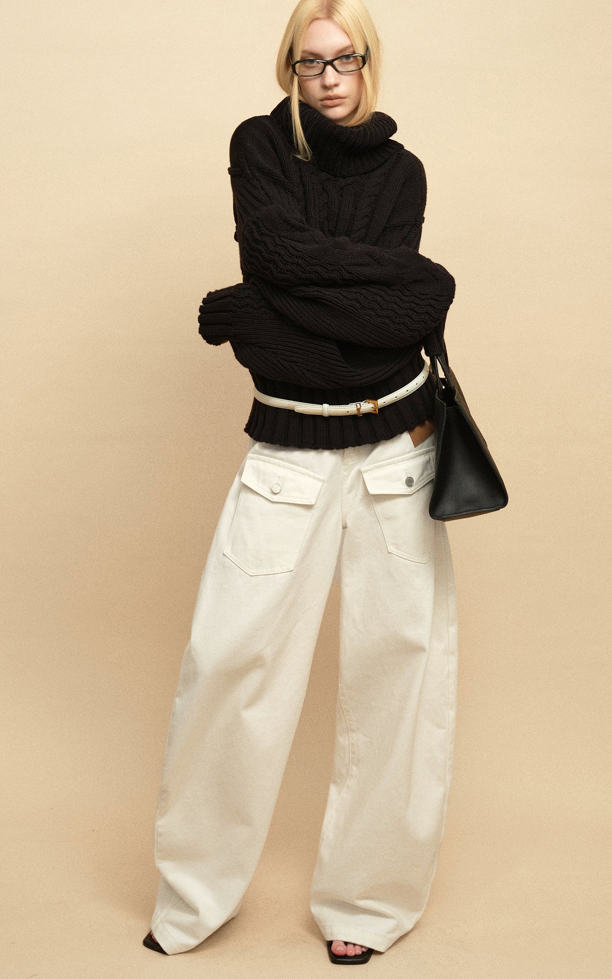 0122stepll Deconstructed Cable Knit Turtleneck Sweater