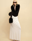 0122stepll Faux Fur Collar Plunge Bodysuit