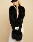 0122stepll Faux Fur Collar Plunge Bodysuit