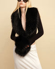 0122stepll Faux Fur Collar Plunge Bodysuit