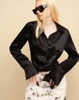 0122stepll Twisted Hem Satin Shirt