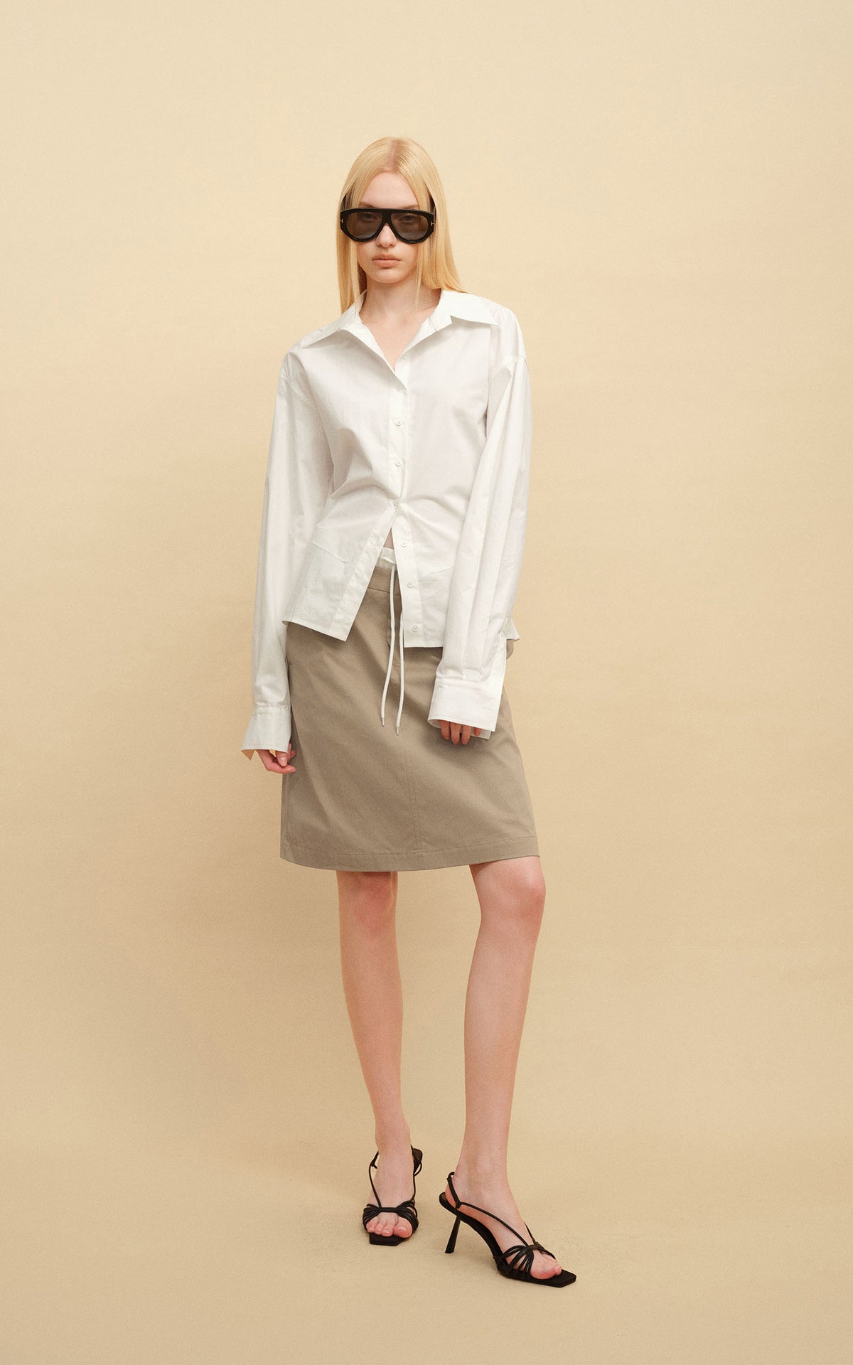 0122stepll Belted Bustier Vest &amp; Relaxed Shirt Set