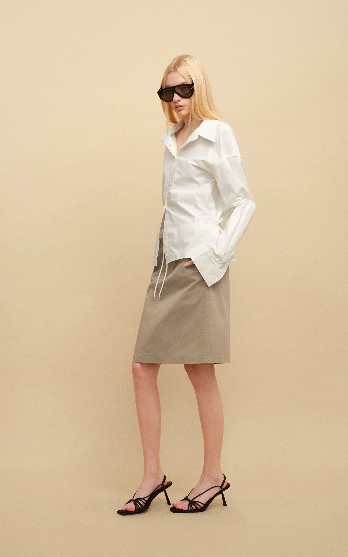 0122stepll Belted Bustier Vest &amp; Relaxed Shirt Set