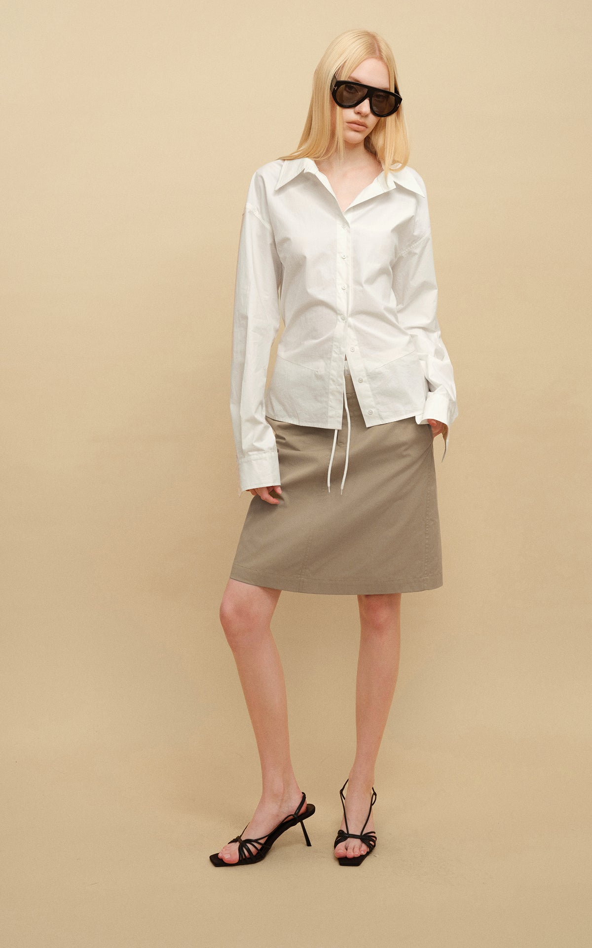 0122stepll Belted Bustier Vest &amp; Relaxed Shirt Set