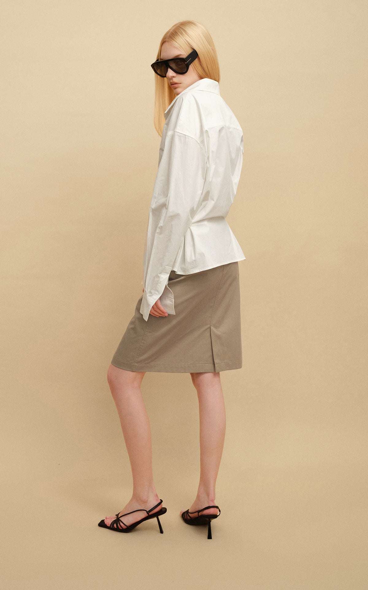 0122stepll Belted Bustier Vest &amp; Relaxed Shirt Set