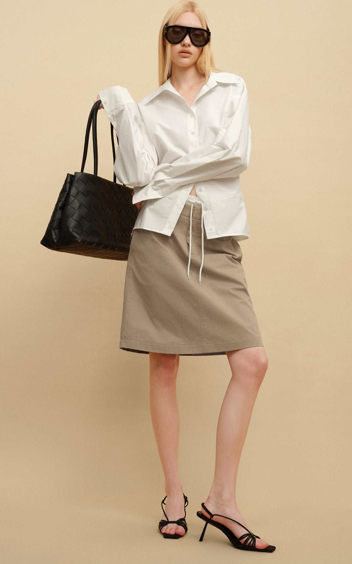 0122stepll Belted Bustier Vest &amp; Relaxed Shirt Set