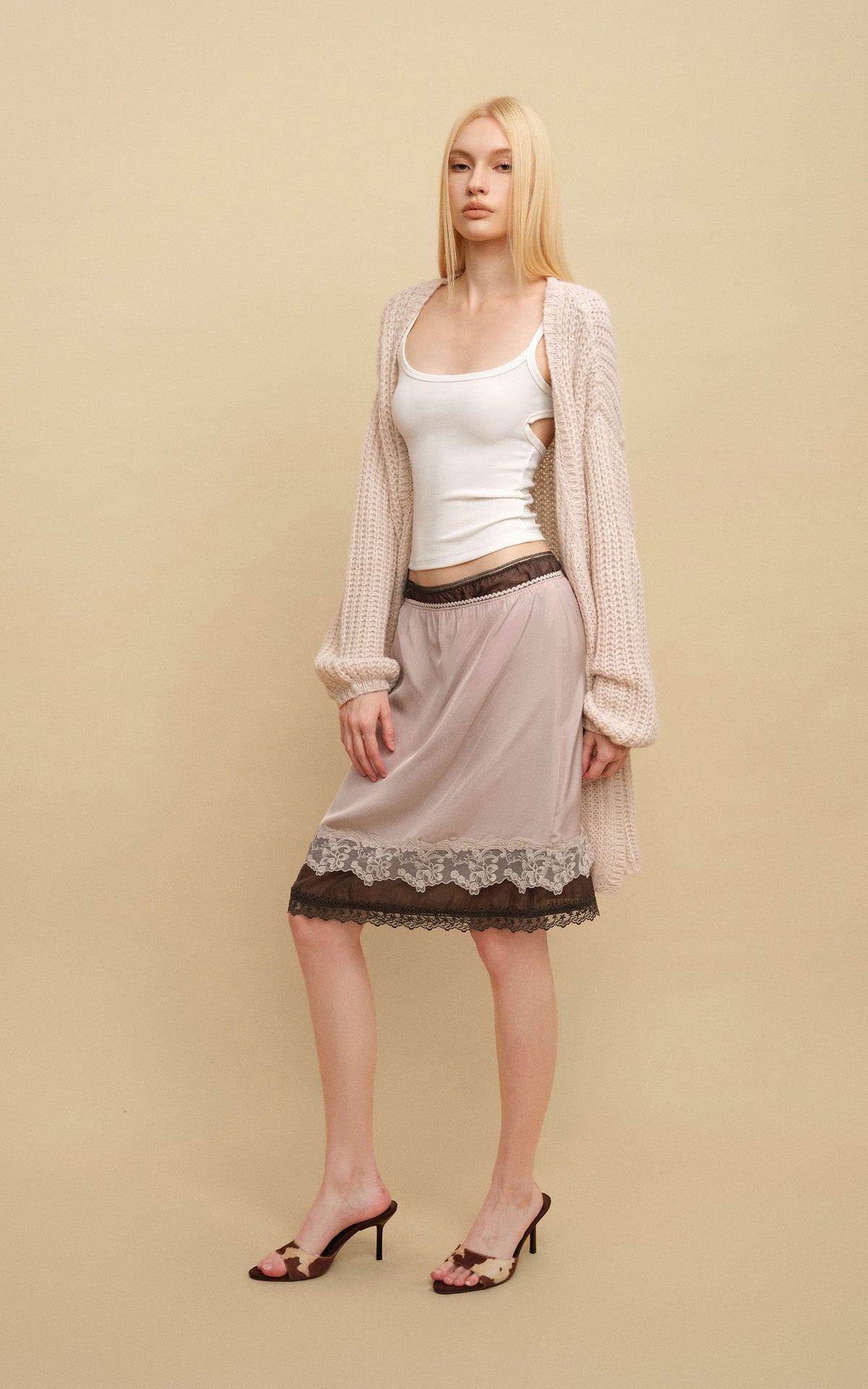 0122stepll Two-Piece Layered Lace Midi Skirt