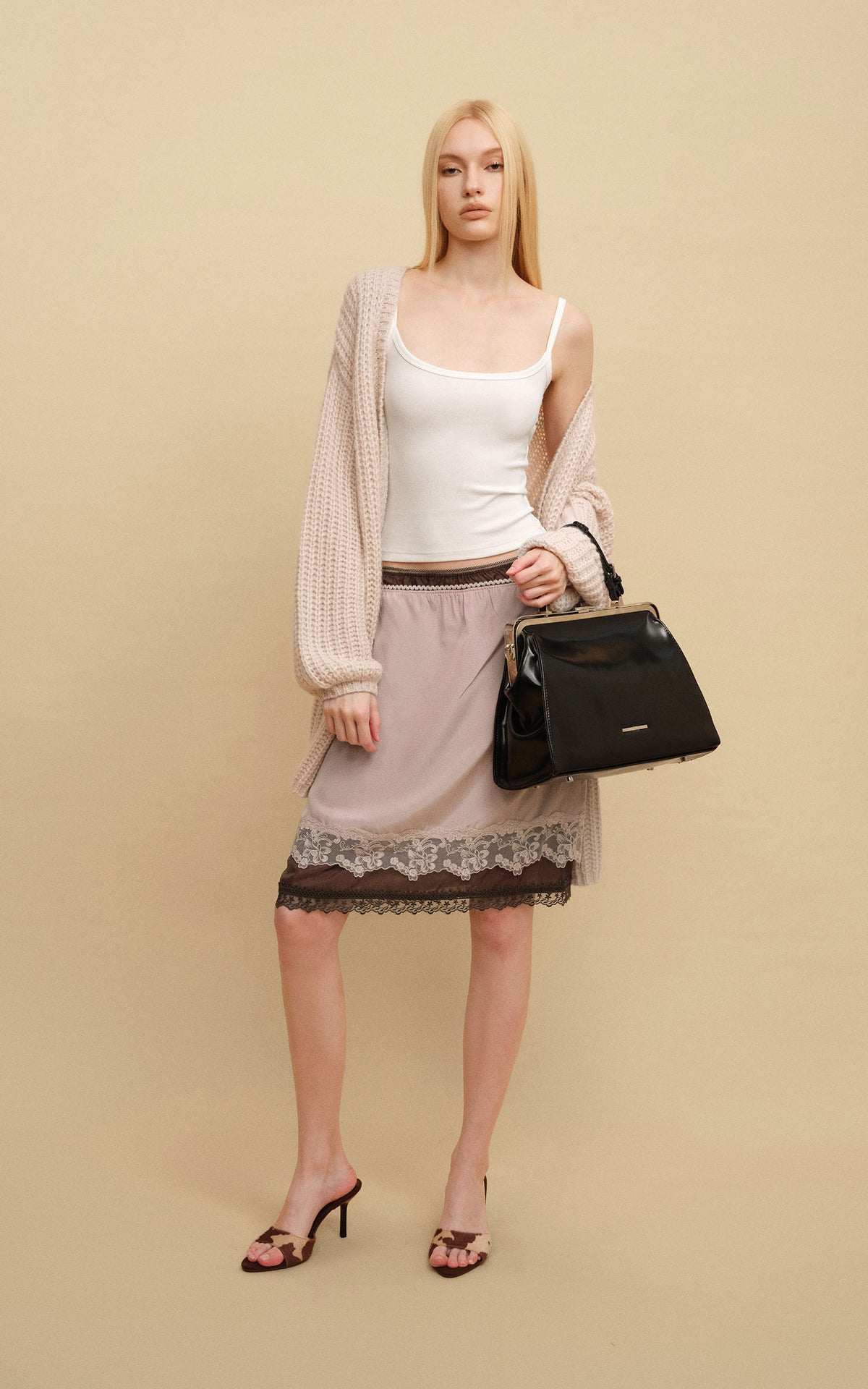 0122stepll Two-Piece Layered Lace Midi Skirt