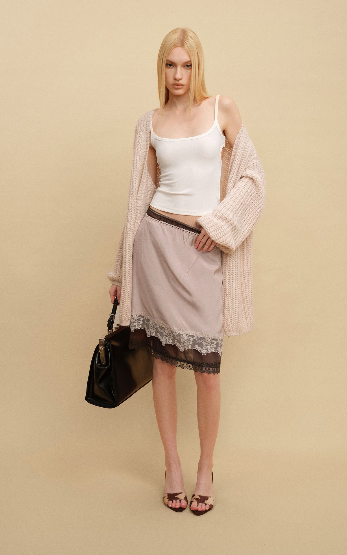 0122stepll Two-Piece Layered Lace Midi Skirt