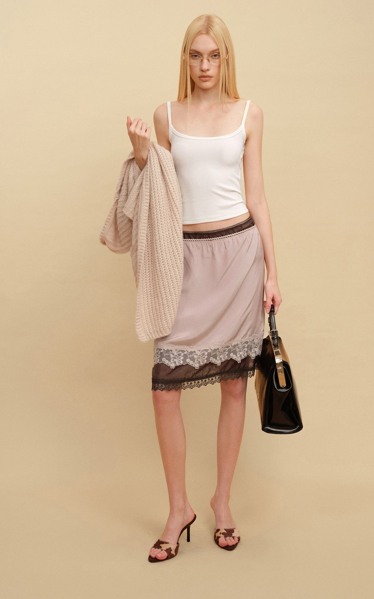 0122stepll Two-Piece Layered Lace Midi Skirt