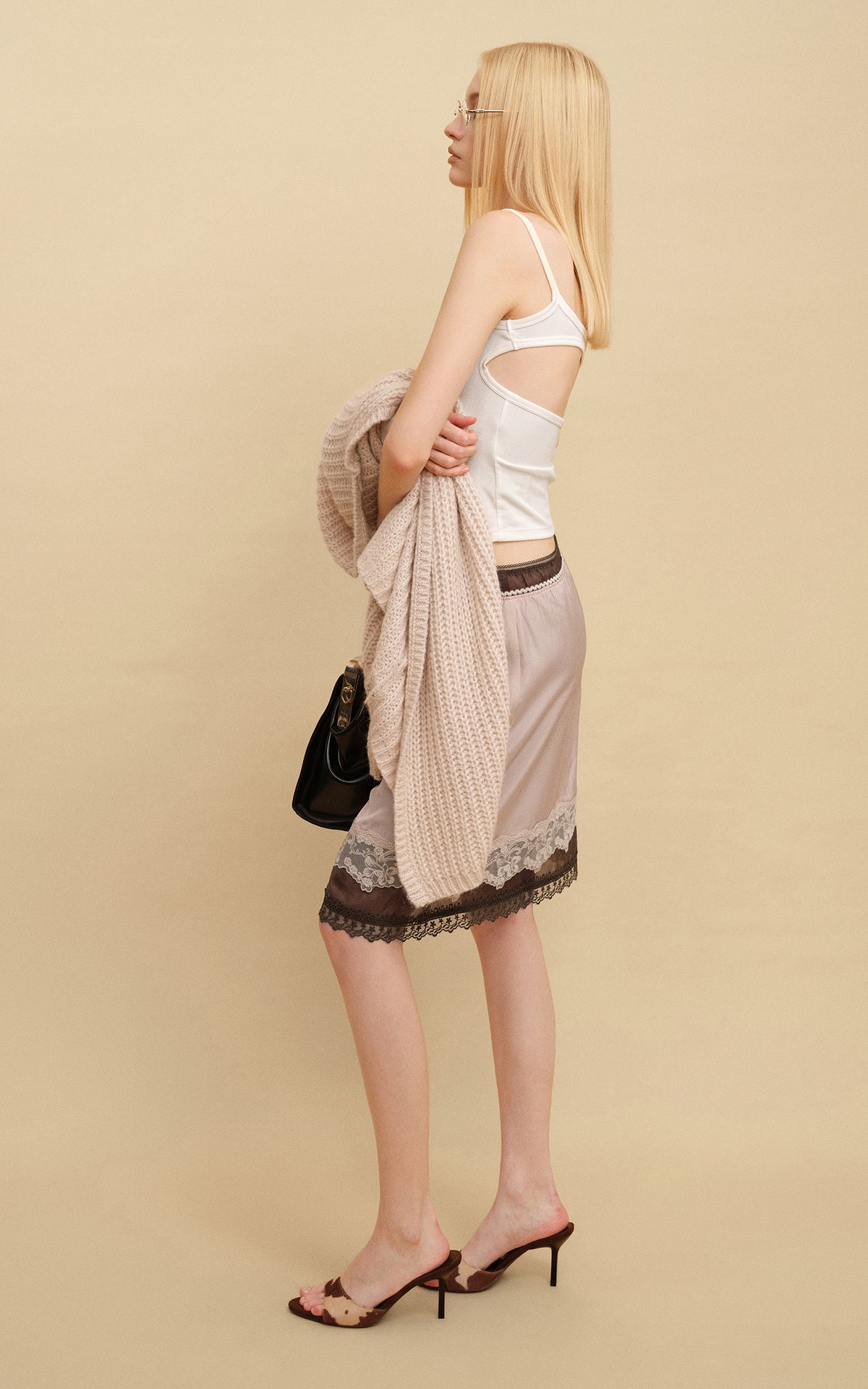 0122stepll Two-Piece Layered Lace Midi Skirt