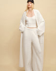 0122stepll Cloud Knit Cardigan, Cami & Wide-Leg Pants Set