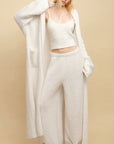 0122stepll Cloud Knit Cardigan, Cami & Wide-Leg Pants Set