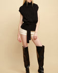 0122stepll Deconstructed Cable Knit Belted Turtleneck Vest