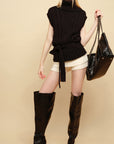 0122stepll Deconstructed Cable Knit Belted Turtleneck Vest