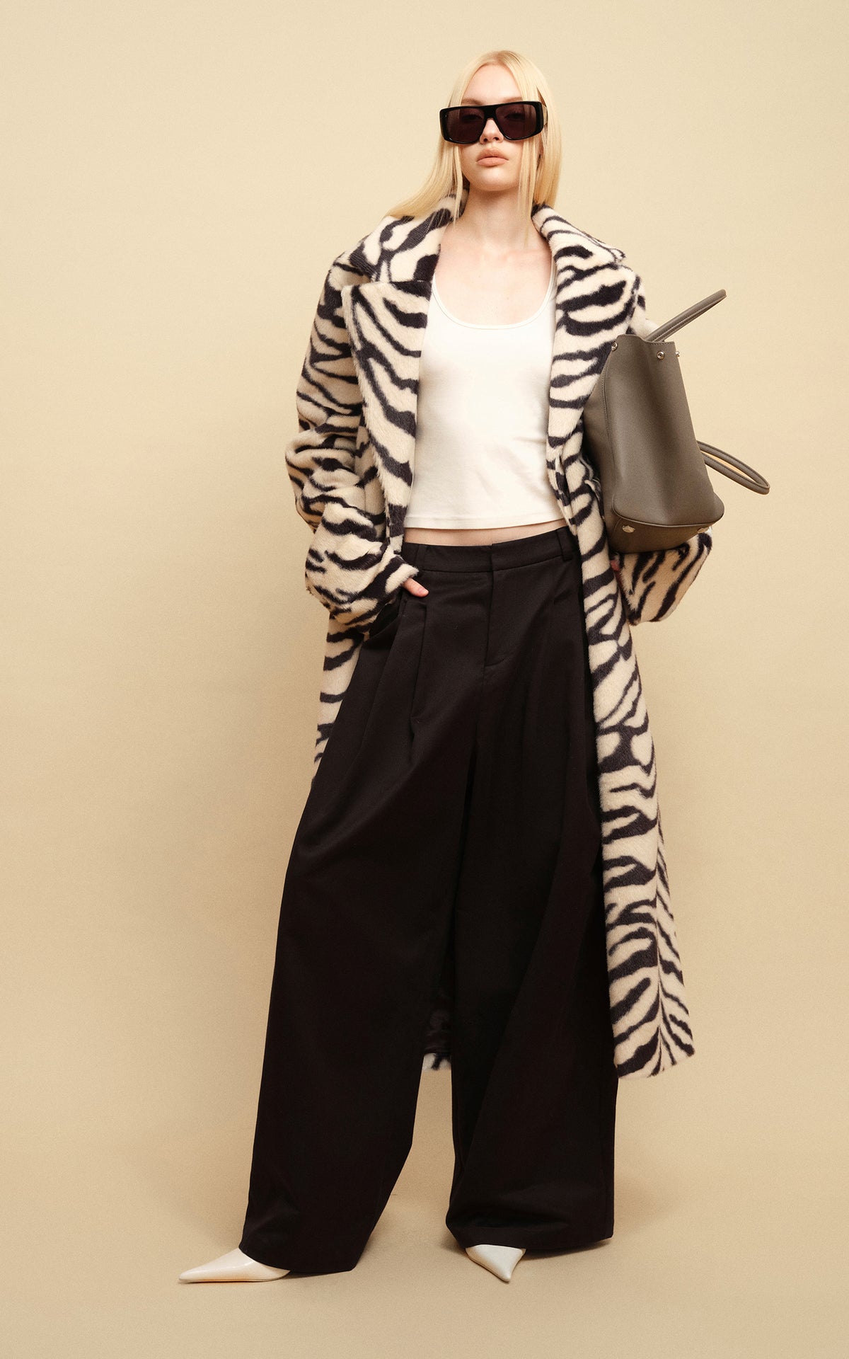 0122stepll Zebra Faux Fur Long Coat