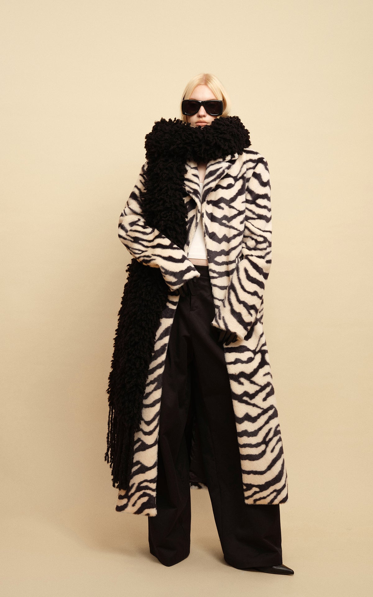 0122stepll Zebra Faux Fur Long Coat