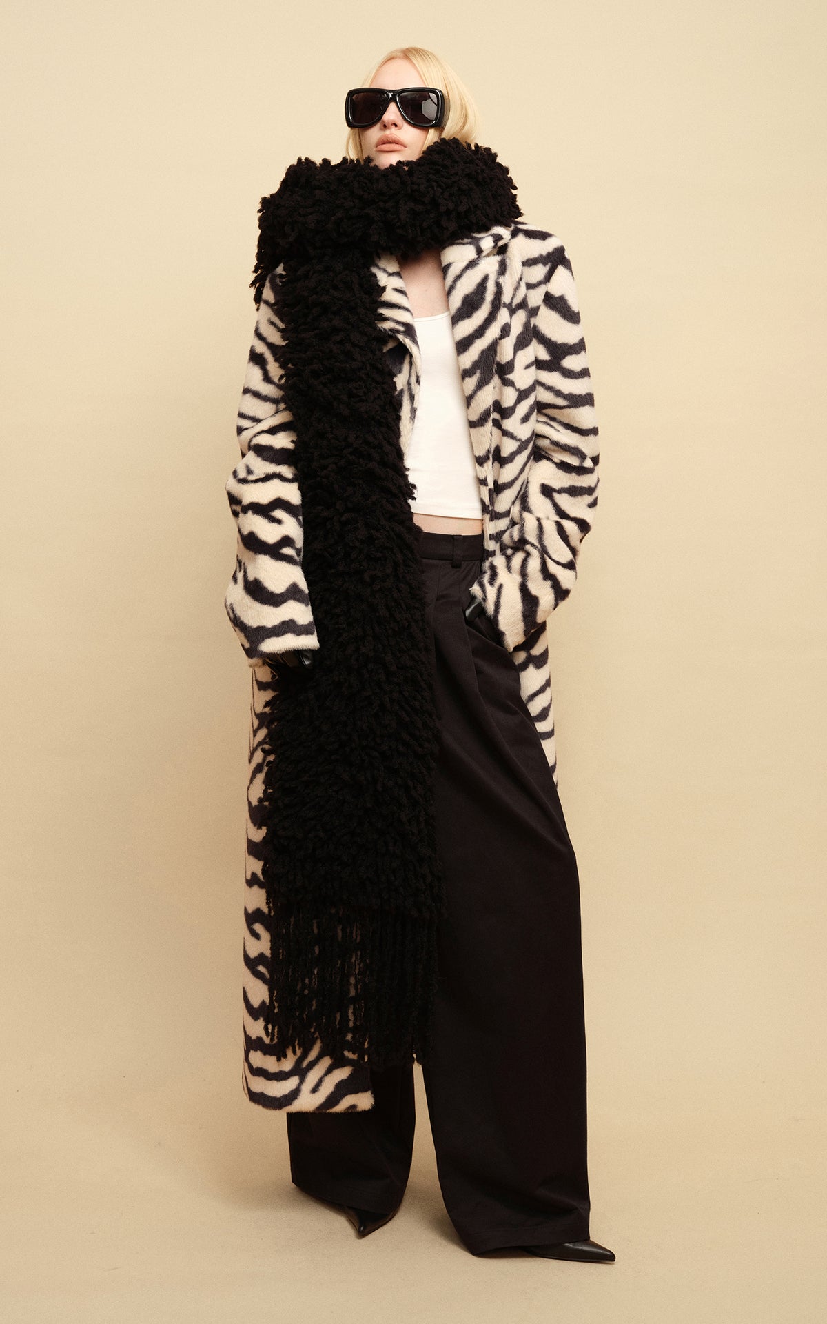 0122stepll Zebra Faux Fur Long Coat