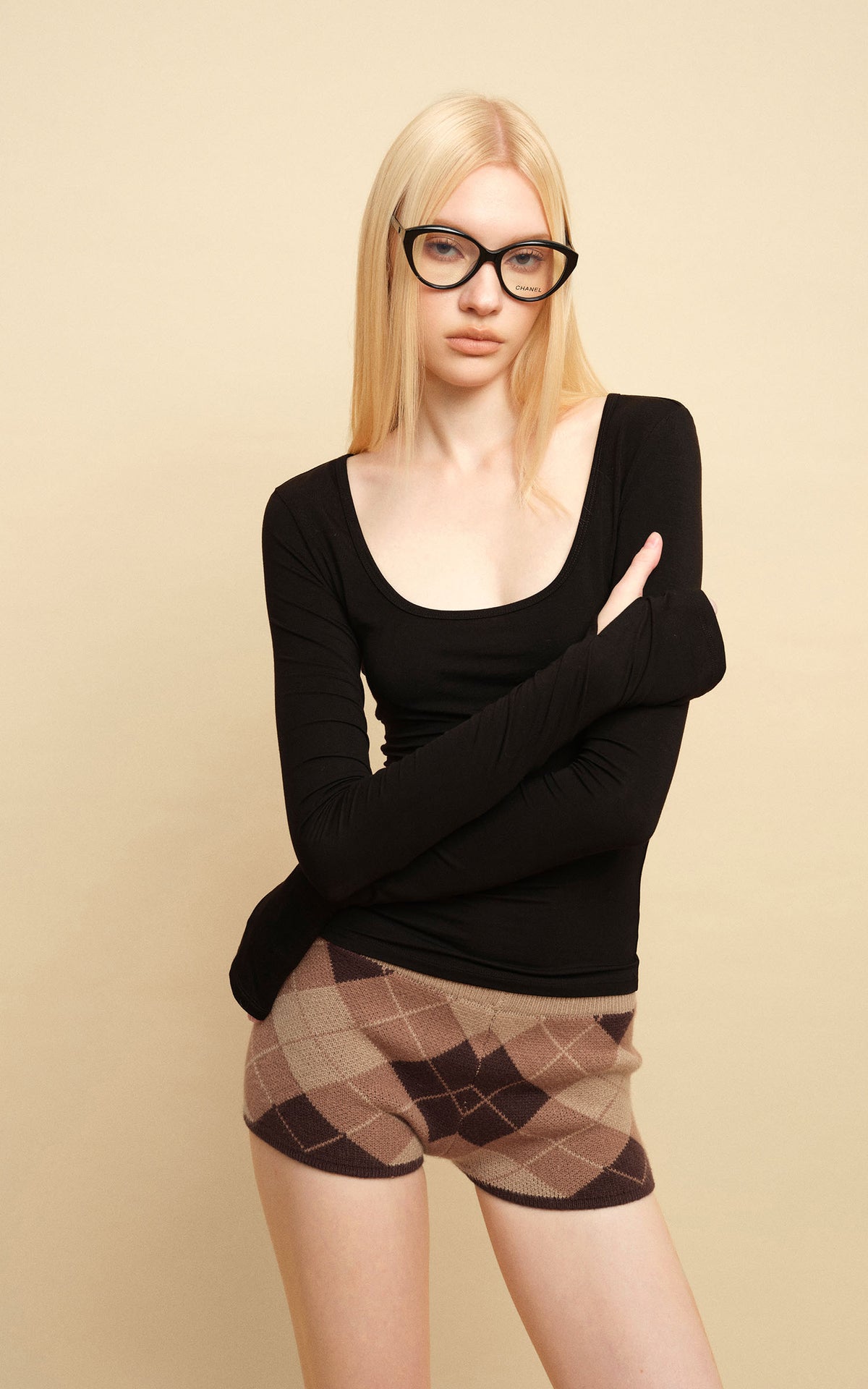0122stepll Scoop Neck Thumbhole Long Sleeve Top