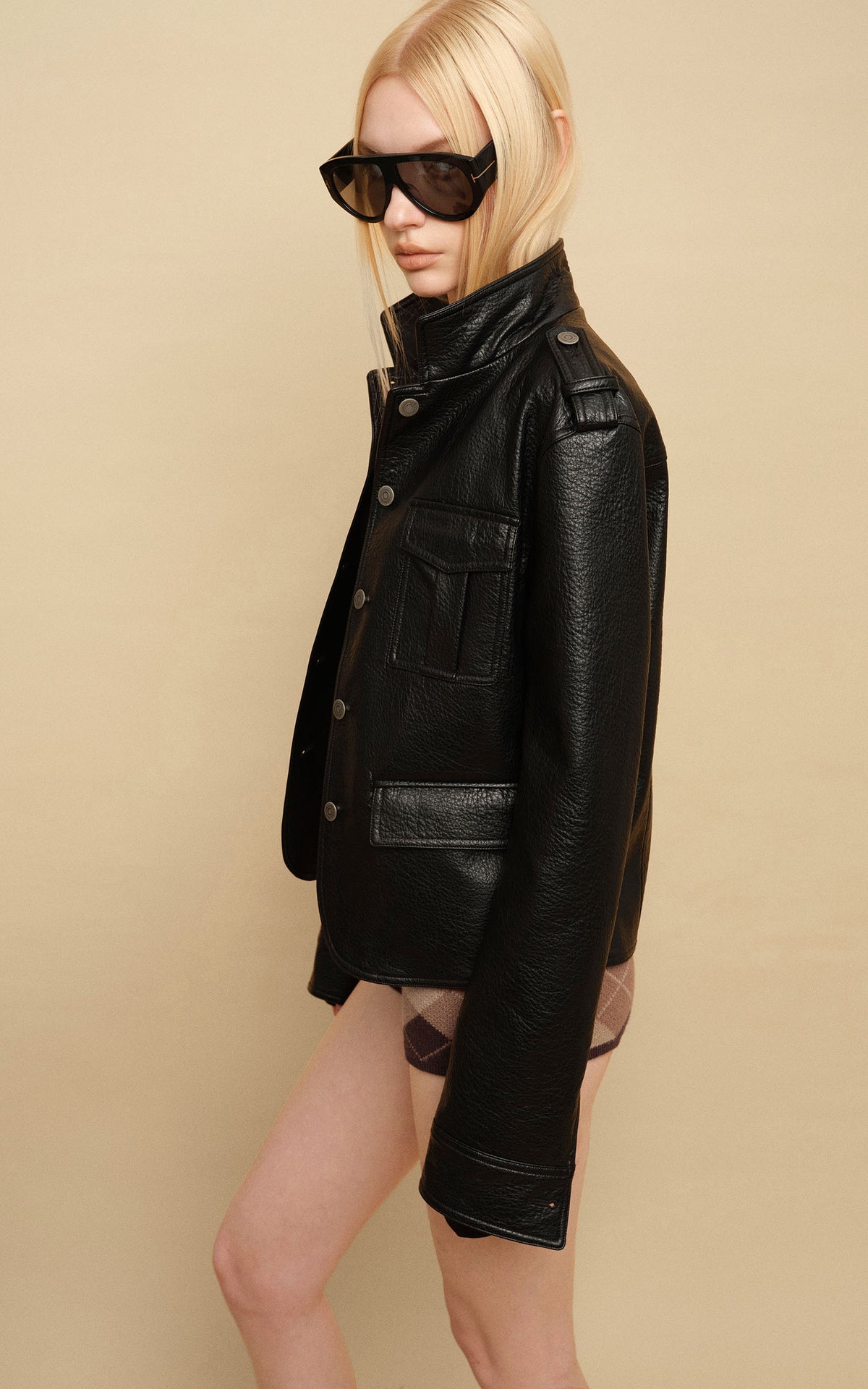 0122stepll Utility Pocket Leather Jacket