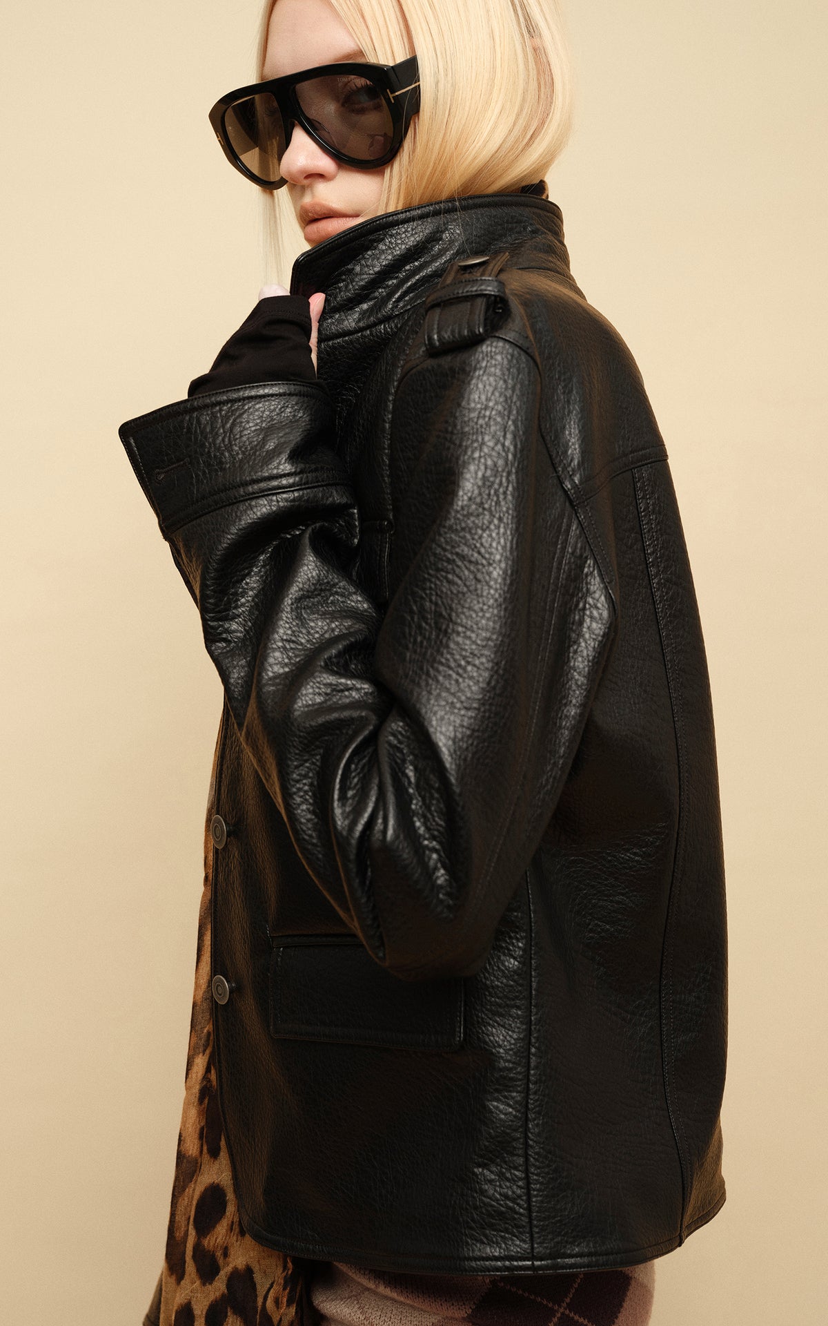 0122stepll Utility Pocket Leather Jacket