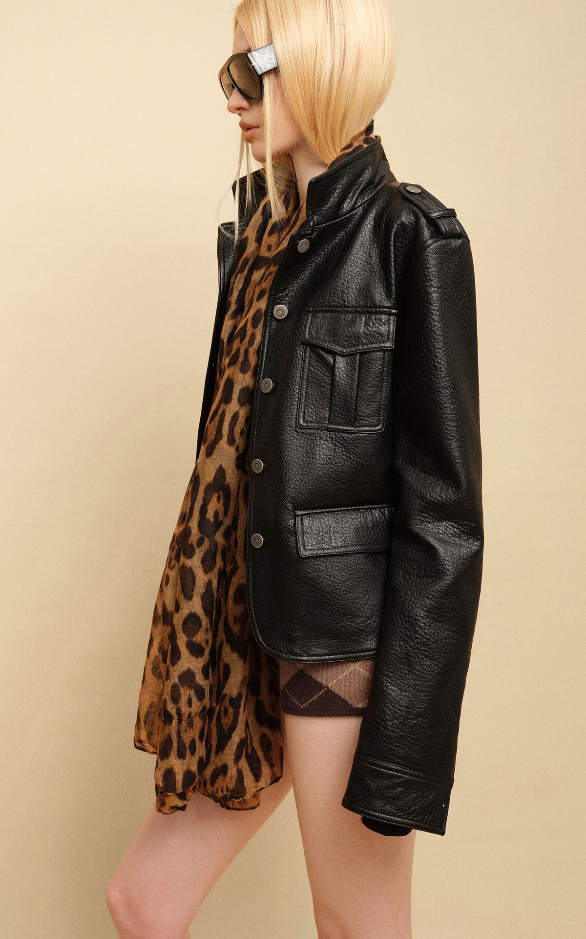 0122stepll Utility Pocket Leather Jacket