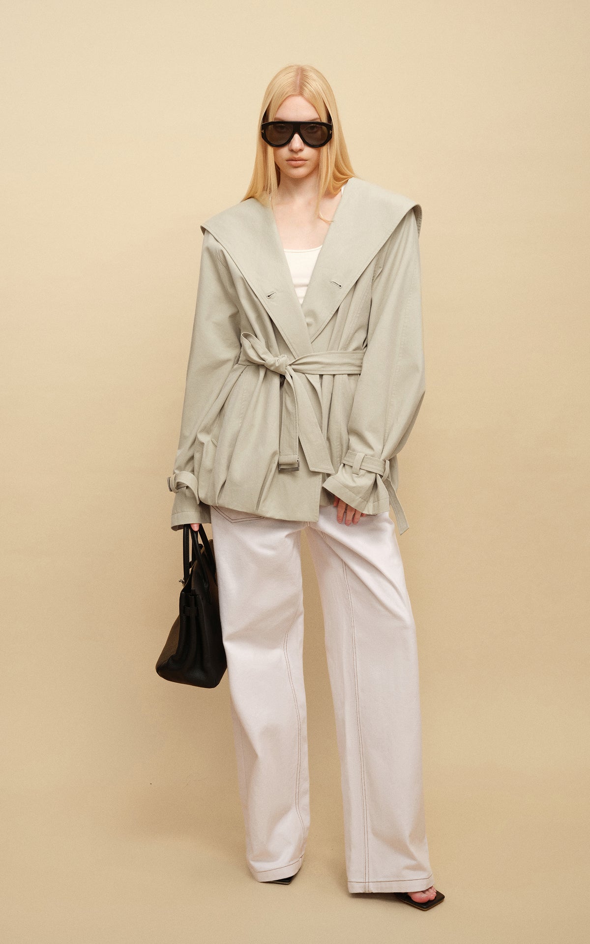 0122stepll Hooded Belted Trench Jacket