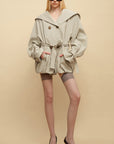 0122stepll Hooded Belted Trench Jacket