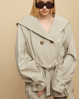 0122stepll Hooded Belted Trench Jacket