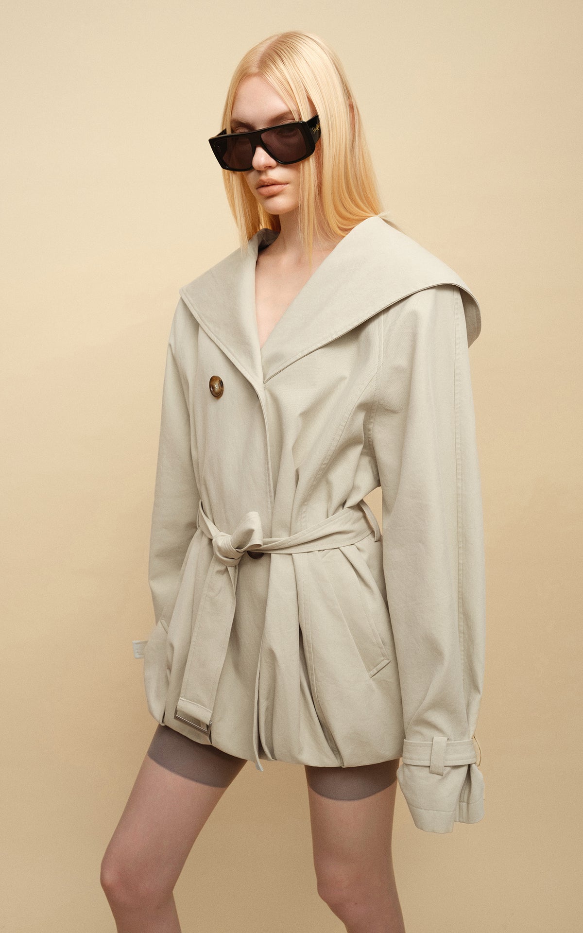 0122stepll Hooded Belted Trench Jacket