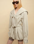 0122stepll Hooded Belted Trench Jacket