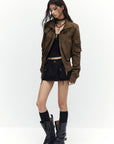 Low pixel Studded Buckle Collar Cropped Jacket